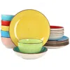 Elama Sebastian 18 Piece Double Bowl Stoneware Dinnerware Set In Assorted Colors In Multi