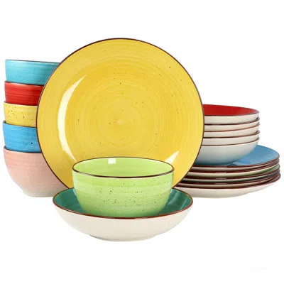 Elama Sebastian 18 Piece Double Bowl Stoneware Dinnerware Set In Assorted Colors In Multi