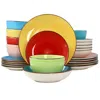Elama Sebastian 24 Piece Double Bowl Stoneware Dinnerware Set In Assorted Colors In Multi