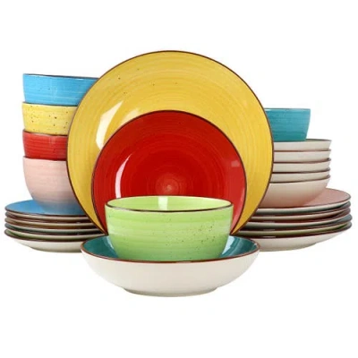 ELAMA ELAMA SEBASTIAN 24 PIECE DOUBLE BOWL STONEWARE DINNERWARE SET