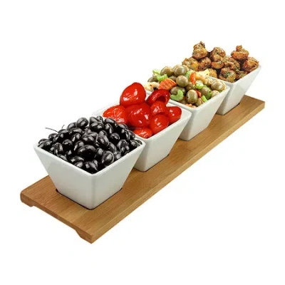 Elama Signature Modern 5-pc. Appetizer And Condiment Bamboo Serving Block In White