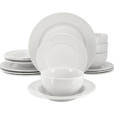 ELAMA ELAMA SOYER 16 PIECE TEXTU DESIGN DOUBLE BOWL PORCELAIN DINNERWARE SET