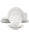 Elama Julia 16pc Scalloped Double Bowl Porcelain Dinnerware Set In White