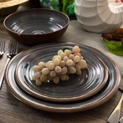 Elama Stone Oak 12 Piece Melamine Dinnerware Set, Service For 4 In Brown,black