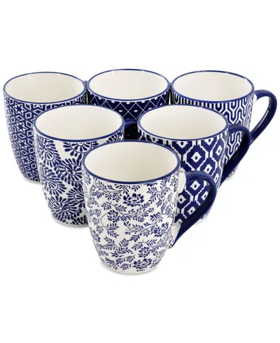 Elama Stoneware Assorted Mugs, Set Of 6 In Blue