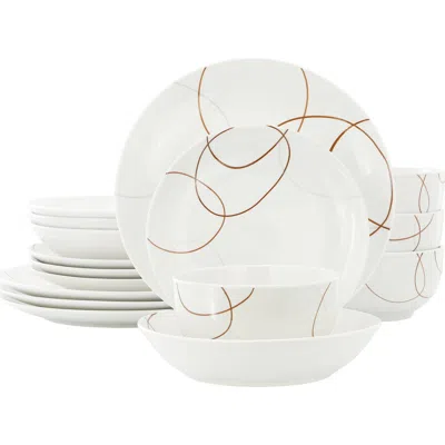 Elama Sydney 16 Piece Porcelain Double Bowl Dinnerware Set, Service For 4 In White