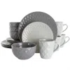 Elama Tahitian Diamond 16 Piece Stoneware Dinnerware Set In Slate And Pearl In Gray