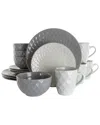 Elama Tahitian Diamond 16 Piece Stoneware Dinnerware Set In Slate And Pearl In Gray