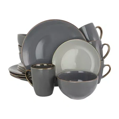 Elama Tahitian Grand 16-pc. Stoneware Dinnerware Set In Gray