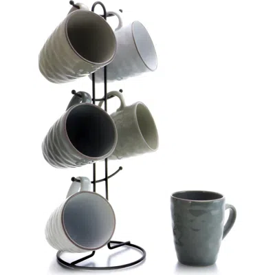 ELAMA ELAMA TAHITIAN WAVES 6-PIECE 12 OZ. MUG SET WITH STAND