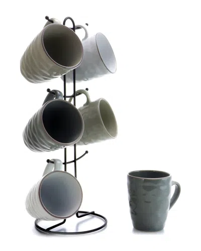 Elama Tahitian Waves 6pc Mug Set With Stand