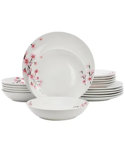 Elama Tamara Cherry Blossom 18-piece Dinnerware Set, Service For 6 In White
