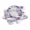 Elama Traditional Purple Rose 16 Piece Stoneware Dinnerware Set In Purple