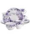 Elama Traditional Purple Rose 16pc Stoneware Dinnerware