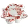 Elama Traditional Red Rose 16 Piece Stoneware Dinnerware Set In Multi