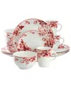 Elama Traditional Red Rose 16 Piece Stoneware Dinnerware Set