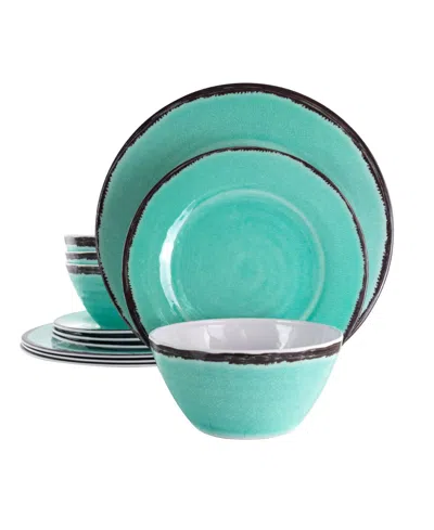 ELAMA TURQUOISE MELAMINE 12 PC. DINNERWARE SET, SERVICE FOR 4