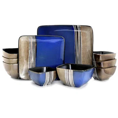 Elama Uptown Loft 16 Piece Double Bowl Stoneware Dinnerware Set With Service For 4 In Multi