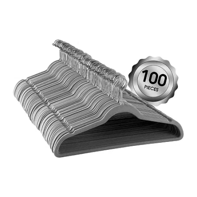 Elama Velvet Slim Profile Heavy Duty Felt 100-pc. Hangers In Gray