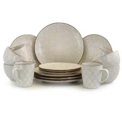 ELAMA ELAMA WHITE LILY 16 PIECE LUXURIOUS STONEWARE DINNERWARE WITH COMPLETE SETTING FOR 4