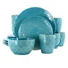 Elama White Lily 16 Piece Luxurious Stoneware Dinnerware With Complete Setting For 4 In Blue