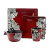 Elama Winter Bloom 16 Piece Square Stoneware Dinnerware Set In Red