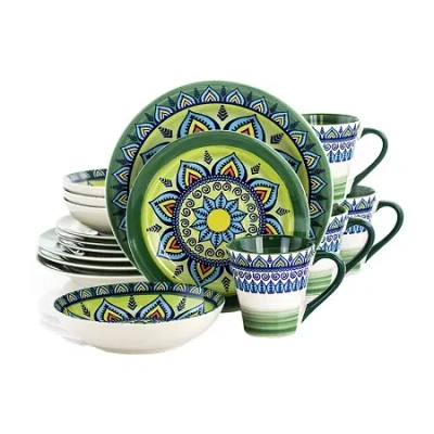 Elama Zen Green Mozaik 16-pc. Stoneware Dinnerware Set