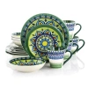 Elama Zen Mozaik 16pc 3-tier Stoneware Dinnerware Set In Green