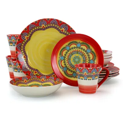 Elama Zen Red Mozaik 16 Piece Luxurious Stoneware Dinnerware With Complete Setting For 4, 16pc In Multi