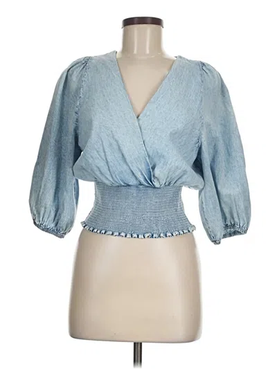Pre-owned Elan 3/4 Sleeve Blouse In Blue