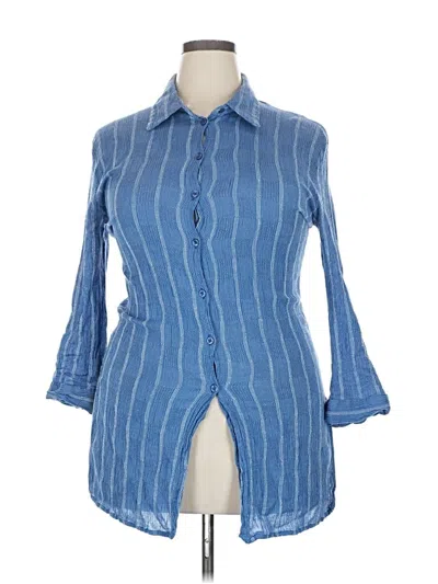 Pre-owned Elan 3/4 Sleeve Button Down Shirt In Blue