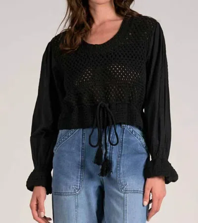 Elan 3/4 Sleeve Mix Yarn Top In Black