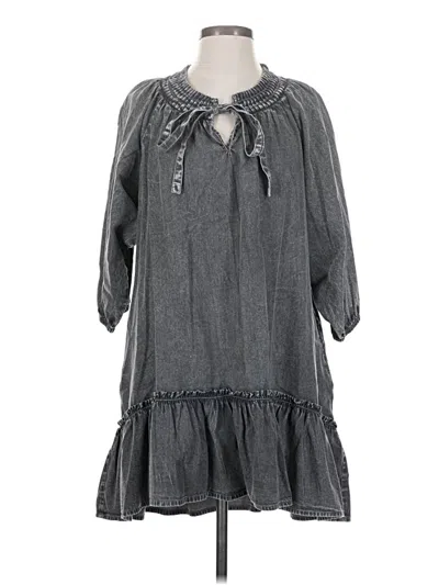 Pre-owned Elan 3/4 Sleeve Top Gray Ruffles Neckline Tops