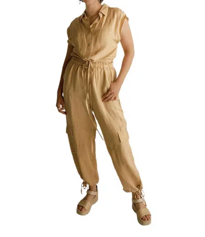 Elan 4 Top Sleeveless Button Down In Taupe In Grey