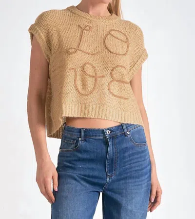 Elan 7 Sleeveless Love Sweater In Brown