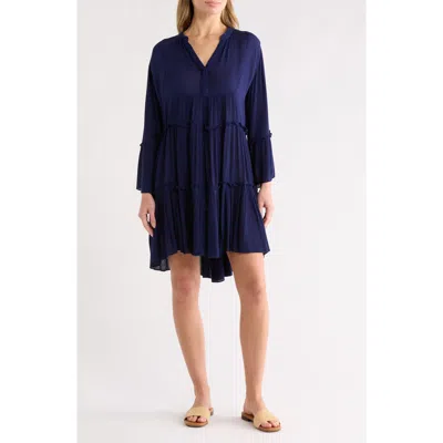 Elan A-line Tiered Mini Dress In Blue