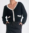 Elan Accent Trimmed Cardigan In Black / White In Multi