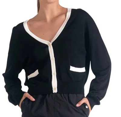 Elan Accent Trimmed Cardigan In Black / White In Multi