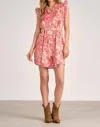 Elan Ruffle Sleeve Dress In Pink Leafy Floral In Pink