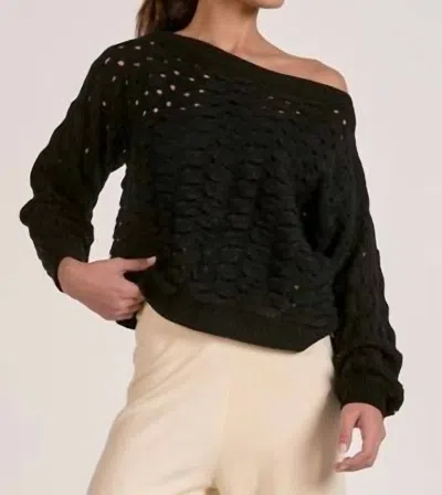 Elan Adrienne Wide Neck Open Knit Sweater In Black