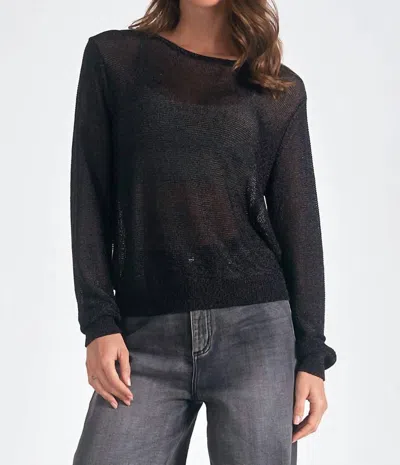Elan Ainsley Metallic Mesh Crewneck Sweater In Black In Green