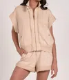 Elan Ainsley Zip-up Sweatshirt In Beige In Multi
