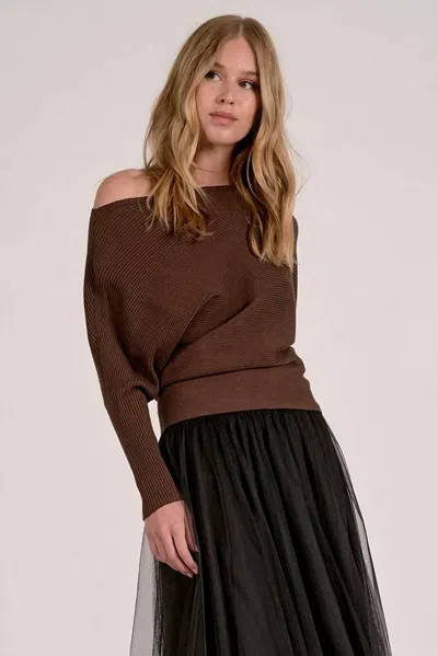 Elan Alaya Off Shoulder Sweater In Dark Chocolate In Brown