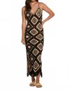 Elan Aleki Crochet Maxi Dress In Black Multi In Gray