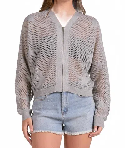 Elan Aliza Mesh Star Zip Cardigan - Plus In Silver In Gray