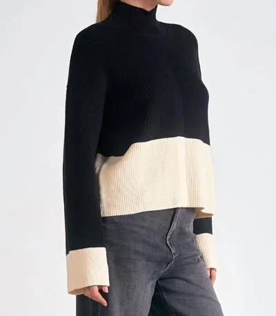 Elan Amber Color Block Sweater Top In Black/cream