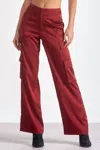 Elan Amber Satin Cargo Pants In Maroon In Multi