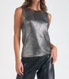 Elan Sleeveless Metallic Crewneck Sweater In Silver In Gray