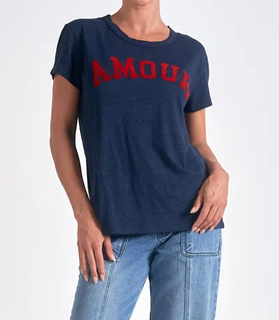 Elan Amour Crew Neck Top In Navy In Blue