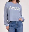 Elan Amour Mesh Sweater In Light Blue In Blue